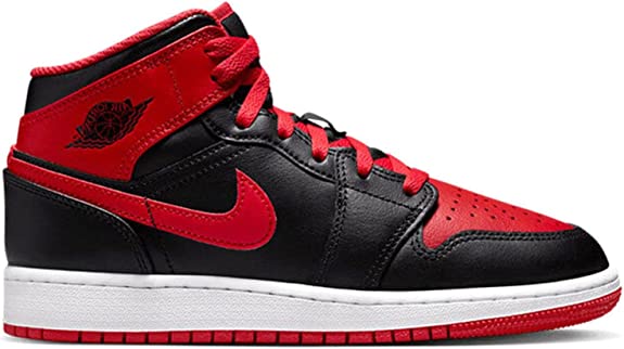 Big Kid's Jordan 1 Mid "Alternate Bred" Blck/Fire Red-White (DQ8423 060)